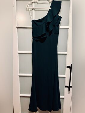 Lulus One Shoulder Ruffle Gown Size L | Dark Green | Worn Once